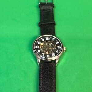 Akribos XXIV AK494SS Men's Skeleton Automatic Watch 42mm Black Leather Strap -09